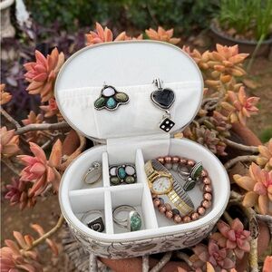 Antique floral design travel jewelry box